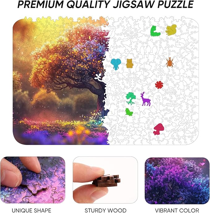 Wooden Puzzles for Adults 500 Piece - Tree of Life Jigsaw Puzzles Home Decor, Natural Puzzle Royal Unique Shape Adult Puzzles, Irregular Colorful Wooden Puzzle Creative Gift for Adults(18.3 x 12.6 IN)