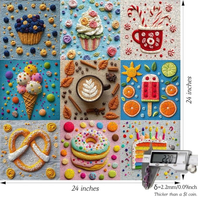 Bgraamiens 1000 Piece Jigsaw Puzzles for Adults – Sweet Life Dessert Grid – Colorful Food Art Puzzle with Cake, Coffee, Candy and Ice Cream – Bright Fun Gift for Relaxation
