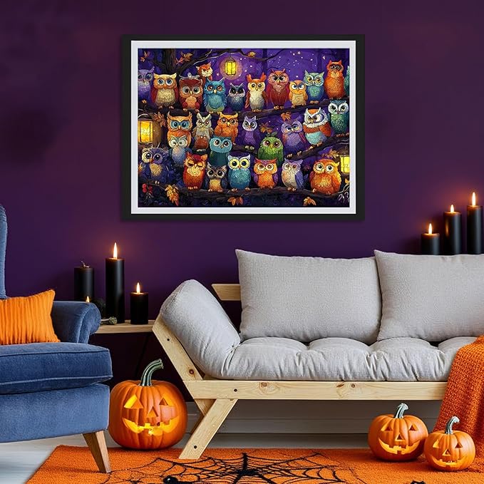 Wooden Puzzles for Adults, Halloween Owl Family Puzzles 500 Pieces, Unique Shaped Jigsaw Puzzles for Adults and Kids, Fun Challenge Family Game 18.9'' x 14.2''