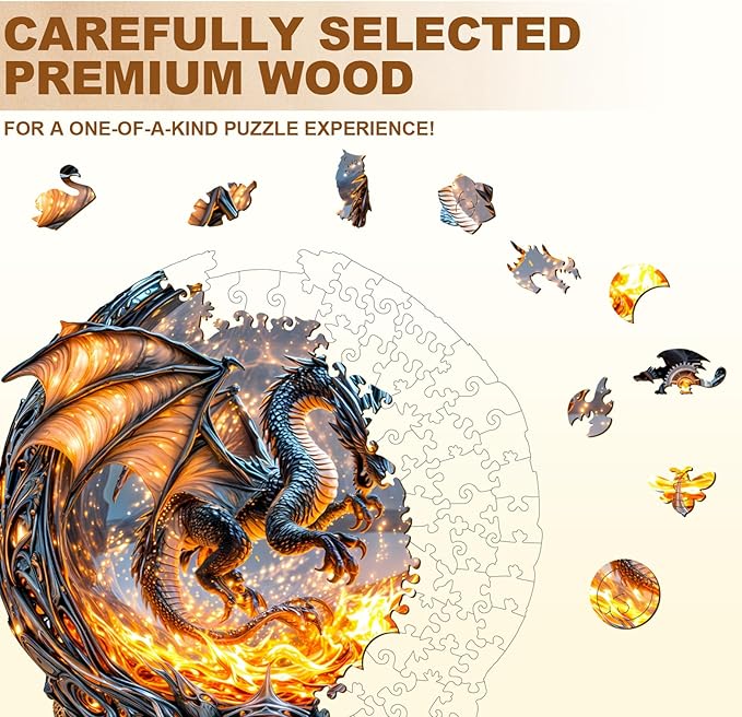 WOODBESTS Wooden Puzzles for Adults, Magic Ball Fire Dragon Wood Puzzles Adult(180 Pieces, M, 11.4 * 10.5in), Unique Shape Wooden Animal Jigsaw Puzzles, Birthday Gifts for Adults Family Game