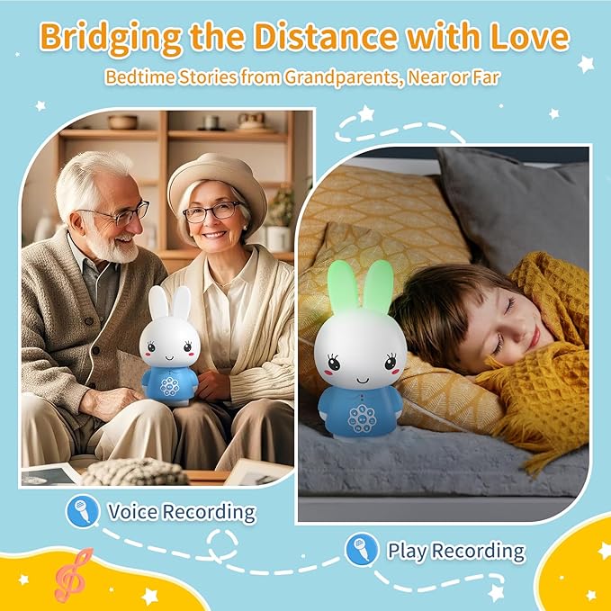 alilo Honey Bunny Kids Music Story Audio Player for Toddlers 1-5, Baby Boy Girl Easter Gifts, Pre-Loaded 16 Stories/48 Nursery Rhymes/12 Soothing Music, with Nightlight,Voice Recording