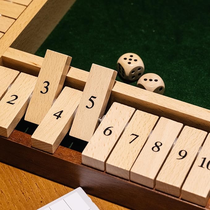 Shut The Box Dice Game, 2-4 Player Wooden Board Table Math Games, Classic Shut The Box Board Game