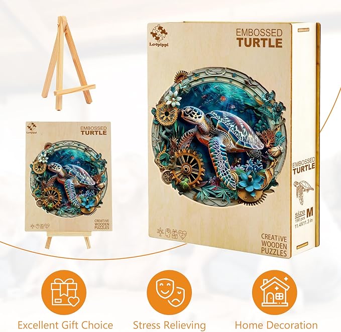 Wooden Puzzles for Adults, Wooden Jigsaw Puzzles for Adults Kids, Turtle Puzzle-Embossed Turtle Unique Shaped Wood Puzzles Adult, Creative Birthday Gifts for Friends Family Game (13.4 * 13.3in 290pcs)