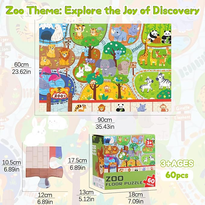 Floor Puzzle Children's Animal Puzzle Large Puzzle 60 Pieces Age 3-6 Years Old Children's Learning Preschool Education Development Toys 4-8 Old Boys and Girls Birthday Gifts