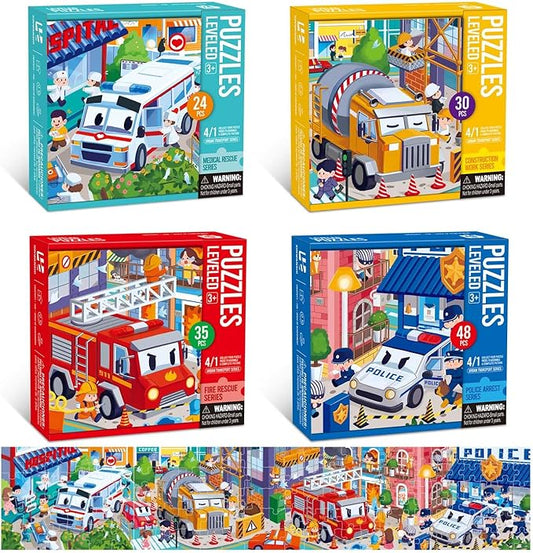 Puzzles for Kids Ages 3-8 Year Old，4 Pack 4 in 1 Progressive Jigsaw Puzzles (24/30/35/48 Pieces) for Toddlers & Children，Educational Floor Puzzles for Gifts