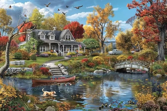500 Pieces Wooden Puzzles Adults for All Autumn Forest Cottage Very Proud Challenge - Enjoy The Dream of Traveling The World Anytime, Anywhere Room Decor Home Decor