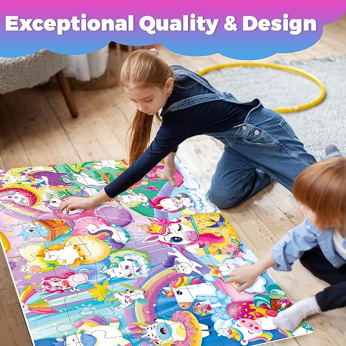 QUOKKA Giant Floor Puzzles for Kids Ages 4-6 - 2x3 Feet Extra-Thick 48 Pieces Toddler Puzzle Ages 3-5 – Unicorn Educational Activity for Boys Girls – Premium Box with Sturdy Handle & Magnetic Closure