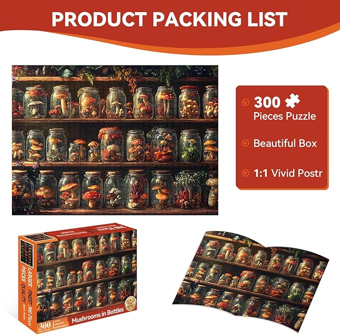 300 Piece Puzzle for Adults, Fantasy Mushroom Jigsaw Puzzle for Adults, Kids, and Seniors, Gift for Family Activities, Game Night, Home Wall Art, 20.5x15 in