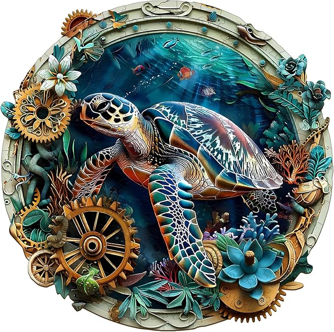 Wooden Puzzles for Adults, Wooden Jigsaw Puzzles for Adults Kids, Turtle Puzzle-Embossed Turtle Unique Shaped Wood Puzzles Adult, Creative Birthday Gifts for Friends Family Game (13.4 * 13.3in 290pcs)