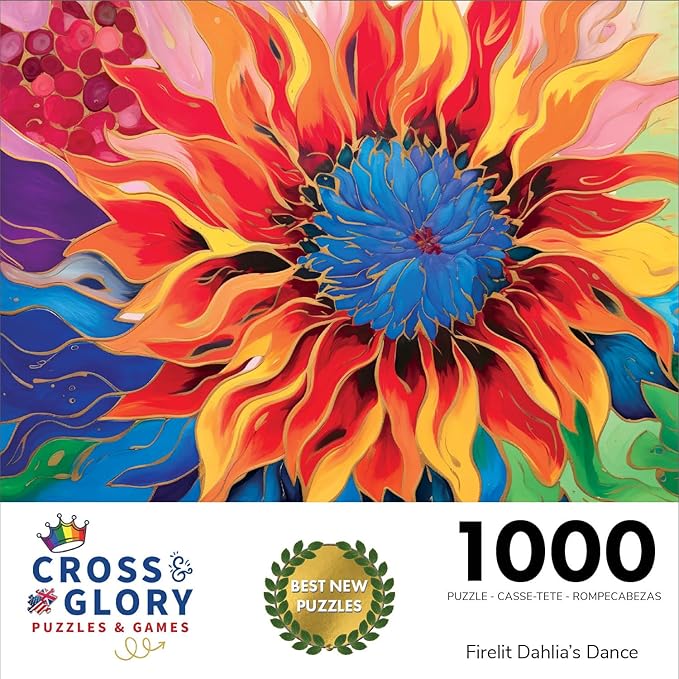 Cross & Glory - Firelit Dahlia's Dance - 1000 Piece Jigsaw Puzzle for Adults | Vibrant Artistry | Premium Quality | Satin Finish