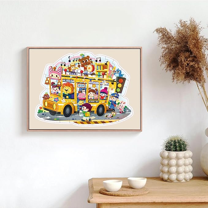59 Piece School Bus Jigsaw Puzzle for Kids 3+,Perfect for Toddlers, Preschoolers, and Children’s Educational Play | Ideal Gift for Boys and Girls