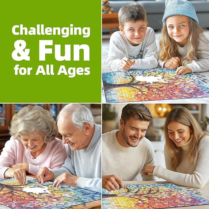 Blueforest Tree of Life 1000 Piece Puzzle for Adults - Stained Glass Mosaic Jigsaw Puzzle, Vibrant Impossible Challenging Puzzle with Letters on Back, Wall Art Decor