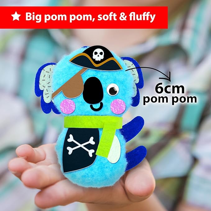KRAFUN Easy Pom Pom Craft Kit for Kids, 8 Animal Crafts (Bear, Bunny, Panda), Felt Stickers, Instructions, Creative DIY Set for Girls and Boys, Educational Toy