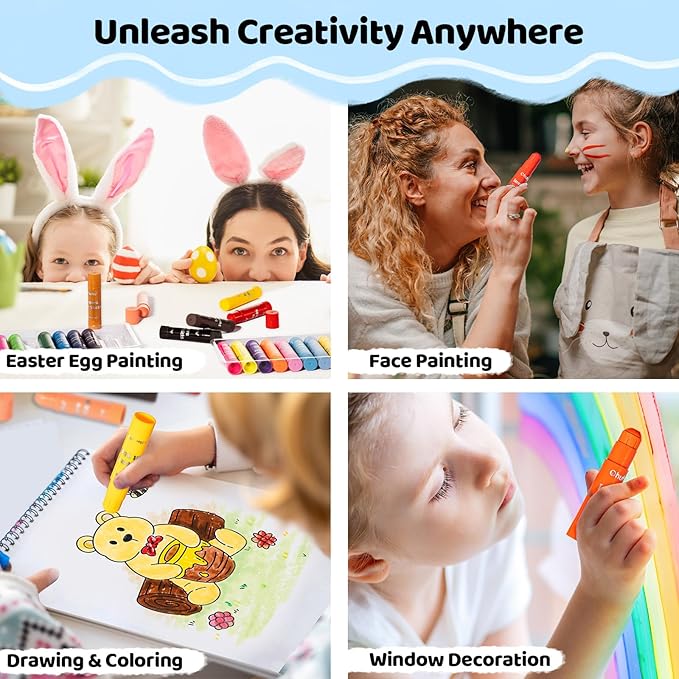 Ohuhu 36-Color Washable Tempera Paint Sticks for Kids, Non-Toxic Quick-Drying Paint Set for Drawing, Graffiti & Crafting - Works on Paper, Glass, Wood, Ceramic, Canvas & Rock