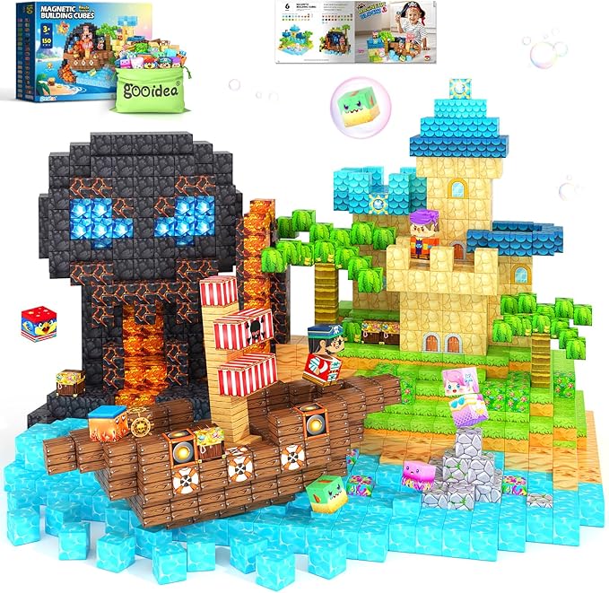 Magnetic Blocks - 150PCS Magnetic Building Blocks Magnet Toys for Kids Age 3-5 4-8 5-7 8-12, Mine Magnet World Craft Construction, Stacking Sensory Toy Christmas Birthday Gifts for Boys Girls