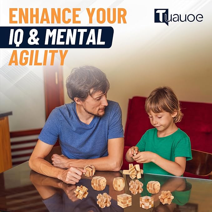 Wooden Brain Teaser Puzzles, 9pcs 3D Brain Teasers for Adults Teens Kids, Logic Mind Puzzle Box Lock Toy Removing Assembling 3D Small Puzzle Gift Set, Small 3D Unique IQ Hand Puzzles