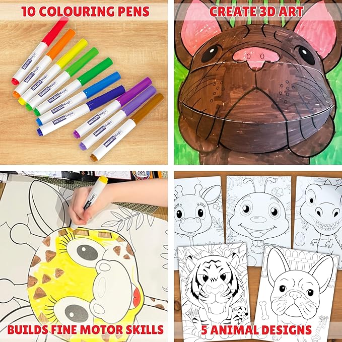 Marvin's Magic - Amazing 3D Pop Posters - Vibrant Art and Craft Kit - Includes Bright Markers and Interactive Animal Designs - Portable - Ideal for Ages 5+