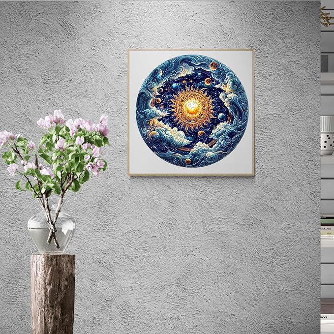 KAAYEE Wooden Puzzles for Adults, 3D Visual Effect Cosmic Radiance Wooden Jigsaw Puzzle Unique Shape Wood Puzzle Adult, 3D Effect Flat Puzzle Birthday Family Game (M-11.4 * 11.4 in-200pcs)