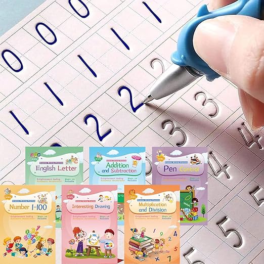 Magical Handwriting Workbooks Handwriting Practice Copybook, Handwriting Aid Magic Pen Reusable Copybook Grooves Template Design for Children Books Suitable for Children's Learning (6)