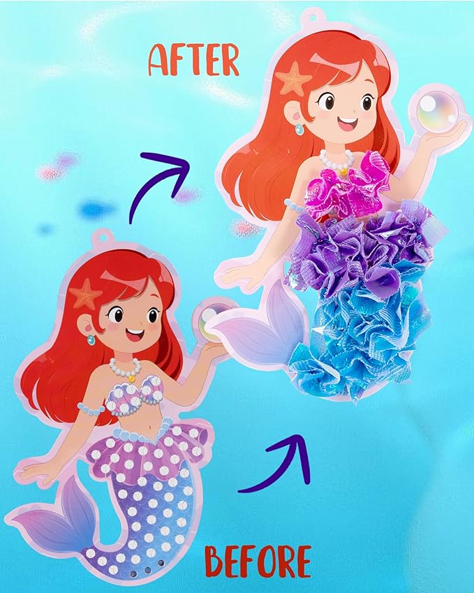 Poke in Art-Mermaid Theme, Poke in Fun Art Crafts for Kids Ages 4-8, DIY Craft Kits, Mess-Free Fabric Art and Craft, 4-6 - Mess-Free Craft - Birthday Gift Ideas for Girls Ages 4, 5, 6, 7, 8, 9