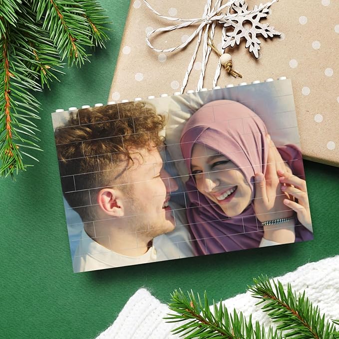 Custom Building Brick Personalized Photo Block Puzzle Valentines Day Gifts Building Block Family Portrait Photograph DIY Gifts for Women, Men,Kids Horizontal Shaped Brick Puzzle (Rectangular)