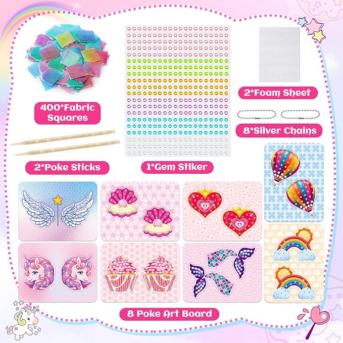 CrispPlay Crafts for Kids Ages 4-8 8-12 Girls Toys, 8pcs Poke Art Craft Kits for 4 5 6 7 8 9 Year Old Girls Birthday Christmas Gifts, DIY Creative Activity, Mess Free, Magic Theme