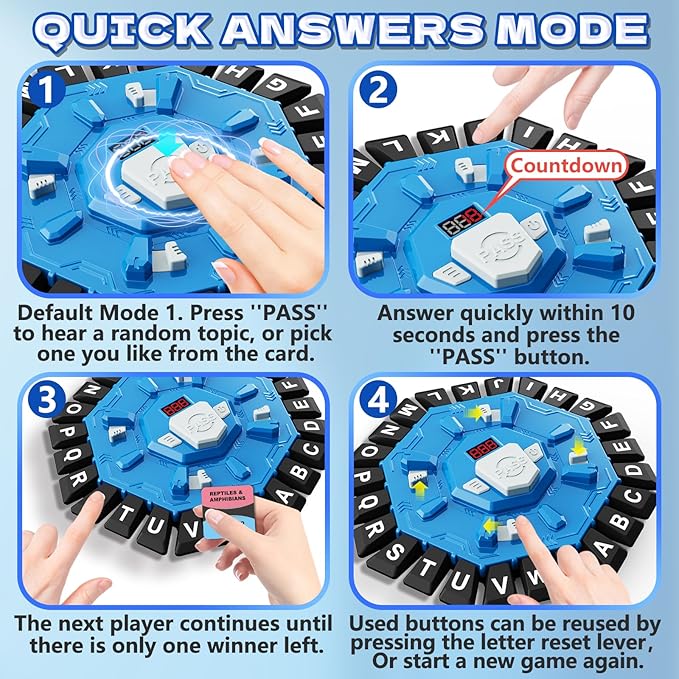 Word Game Family Board Game with Digital Display Timer and 2 Categories Modes Fun Fast-Paced 24-Letter Game for Learning Party Interactive (Blue)