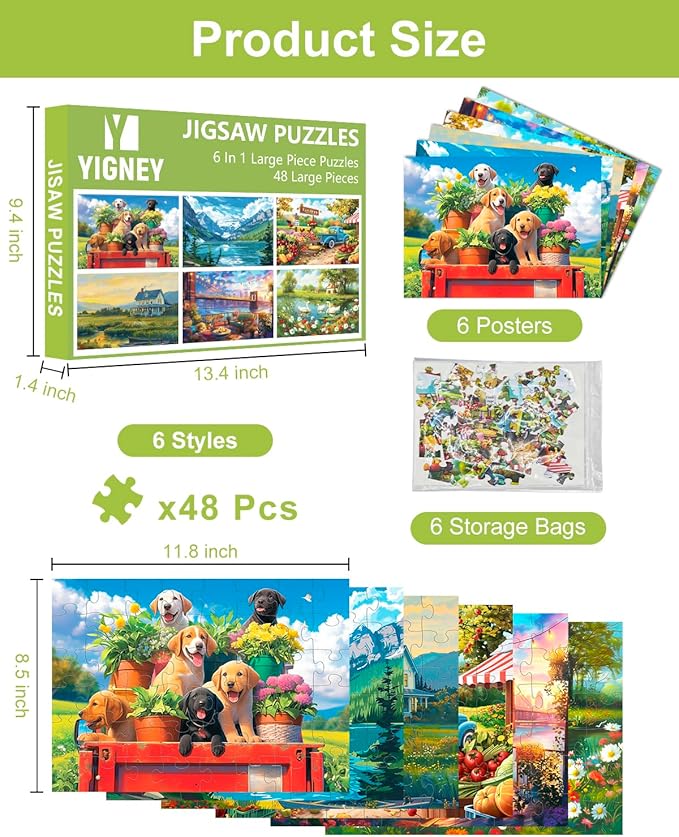 6 Pack 48 Large Piece Jigsaw for Seniors Alzheimer Products for Elderly Dementia Activities Memory for Patients in Nursing Home with Storage Box
