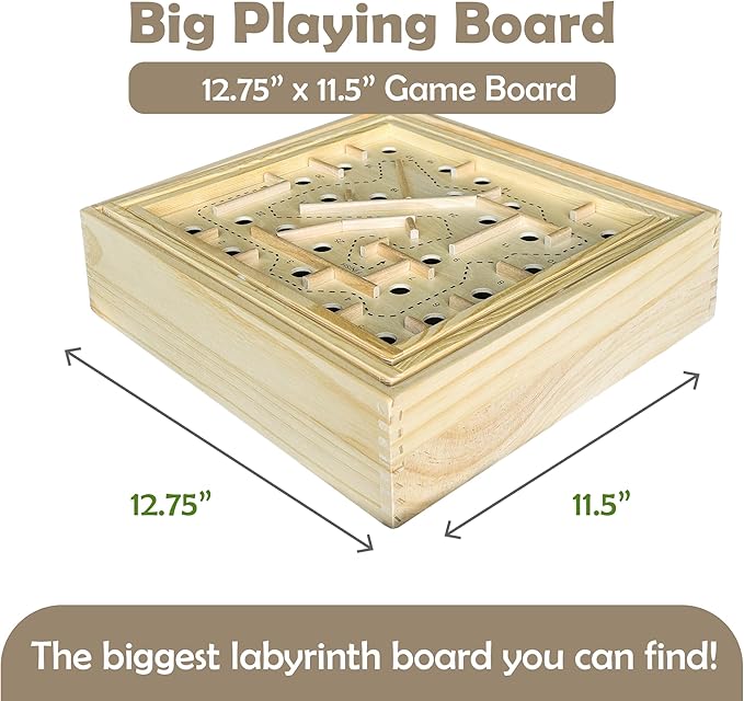 Sterling Games Wooden Labyrinth with 3 Swappable Boards – Classic Maze Game with 60, 36, and 25 Waypoints – Wooden Tilt Puzzle with Knob Control and 3 Steel Marbles for Kids Age 6+