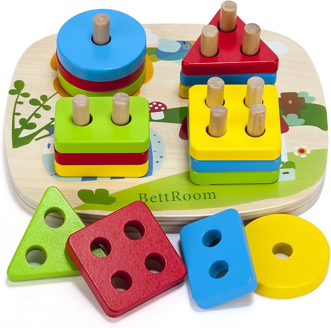 Toddler Toys for 1 2 3 4 5 6 Year Old Boys Girls Birthday Gifts,Wooden Blocks Educational Stacking Learning Montessori Toys for Kids Puzzles Shape Sorter Toy