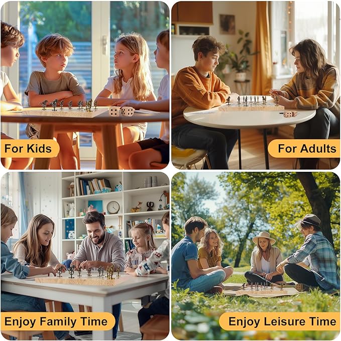 Horse Race Board Game – Thickened Wooden Chessboard with 11 Metal Horses, 2 Dice & 2 Card Decks, Family-Friendly Horse Racing Game for Kids, Adults, Friends & Strategy Game Nights