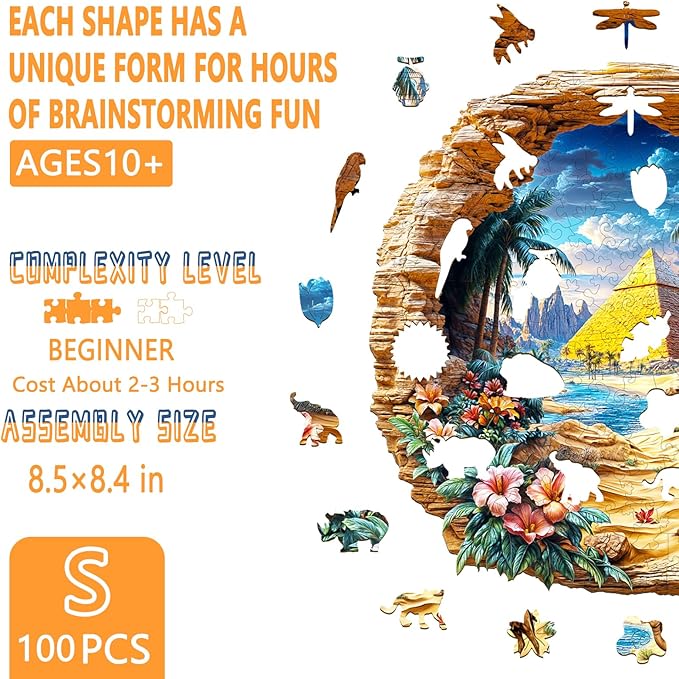 Wooden Puzzles for Adults -Oasis Mirage Puzzle, Unique Shape Wooden Jigsaw Puzzle for Adults, Beautiful Desert Wood Puzzles Adult, Good Gift Idea for Friends, Home Decor (S-8.5 * 8.4in -100 Pieces)