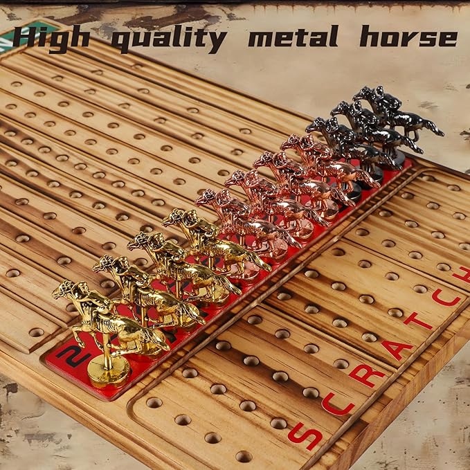 HOROW Horse Racing Board Game Solid Wood Horse Race Card and Dice Board Game Luxury Edition Set with 11 Metal Horses,100 Poker Chips,2 Dices and 2 Boxes of Cards