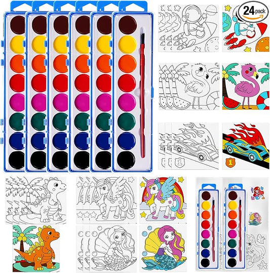 24 Set Watercolor Paint Sets for Kids End of the School Year Gifts for Students Graduation School Classroom Gift Exchanges Washable Water Color Painting with Canvases Party Favor