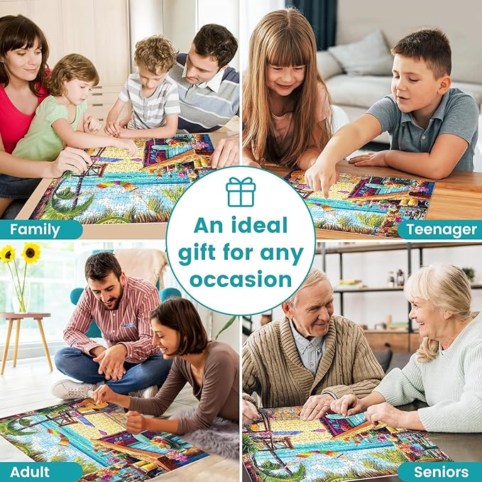 500 Piece Puzzle for Adults, Vacation Jigsaw Puzzle, Seaside Bar Puzzles 500 Pieces Birthday Party for Family Kids and Adults Funny Puzzle, Fun and Challenging Family Games 20.5×15 in