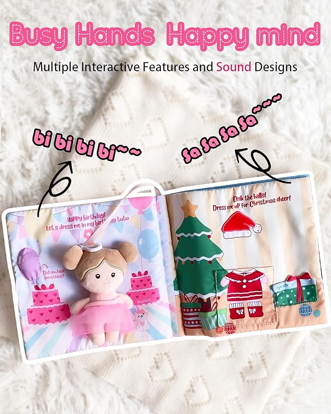 Interactive Sensory Soft Cloth Book, Educational Crinkle Quiet Activity Busy Book for Babies,Toddler Travel Toy Gift for 1-3 Year Old Boys and Girls (Dress Me Right)