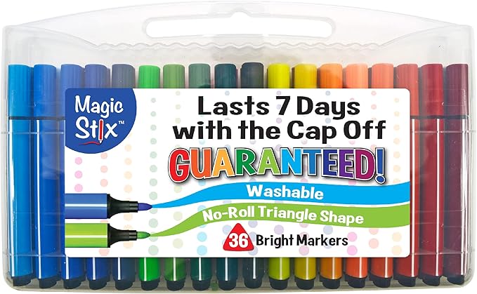 The Pencil Grip Magic Tri Stix, Non-Toxic and Washable Markers For Kids, 36 Assorted Stix Markers, TPG-399