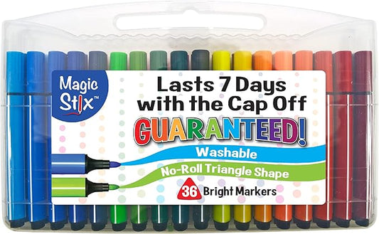 The Pencil Grip Magic Tri Stix, Non-Toxic and Washable Markers For Kids, 36 Assorted Stix Markers, TPG-399