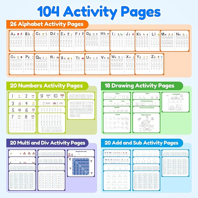 Large Magic Grooved Writing Practice Books for Kids, Reusable Grooved Handwriting Workbooks, Number Letter Tracing Books for Kids Age 3-8 Kindergarten Preschool Calligraphy