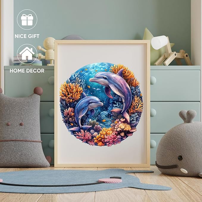 Wooden Puzzles for Adults, Dolphins World Jigsaw Puzzles 200 Pieces Unique Shape Adult Puzzles, Irregular Wood Puzzles Creative Gift for Adults Family Game(11.2 x 11.2 in)