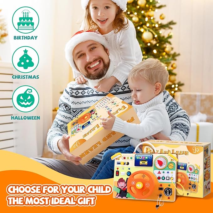 Busy Board,Montessori Toys for 1-3 Years Old, Wooden Toddler Toy, Autism Sensory Travel Toys, Ideal Gift for 1+ Year Old Boys (Busy Board v6)