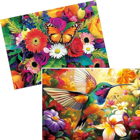 2-Pack 500 Pieces Puzzles for Adults, Flower Hummingbird Puzzles 500 Pieces Butterfly Jigsaw Puzzles for Adults, Birthday Party for Family Kids, Game Nights Gifts