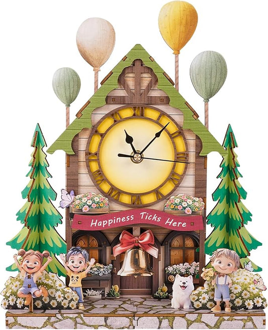 KAAYEE 3D Wooden Puzzles for Adults Balloon House Wooden Clock 3D Puzzle Kit – Whimsical Wall Clock with Floating Balloon Design & Swinging Bell Pendulum – DIY Assembly Art Decor