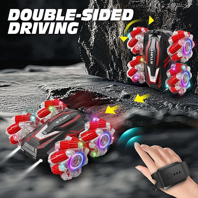 Gesture Sensing RC Stunt Car, Light and Music Remote Control Car, Double-Sided 360-degree Rotation Stunt Off-Road Vehicle, Birthday Gift for Boys and Girls Aged 3-16., Red, 8867E
