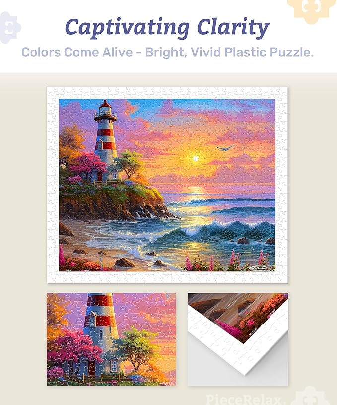 PieceRelax Plastic Jigsaw Puzzles for Adults 500 Pieces - Stewart - Lighthouse On Tropical Island Most Satisfying Table Games and Gifts No Puzzle Mat Required [H3521]