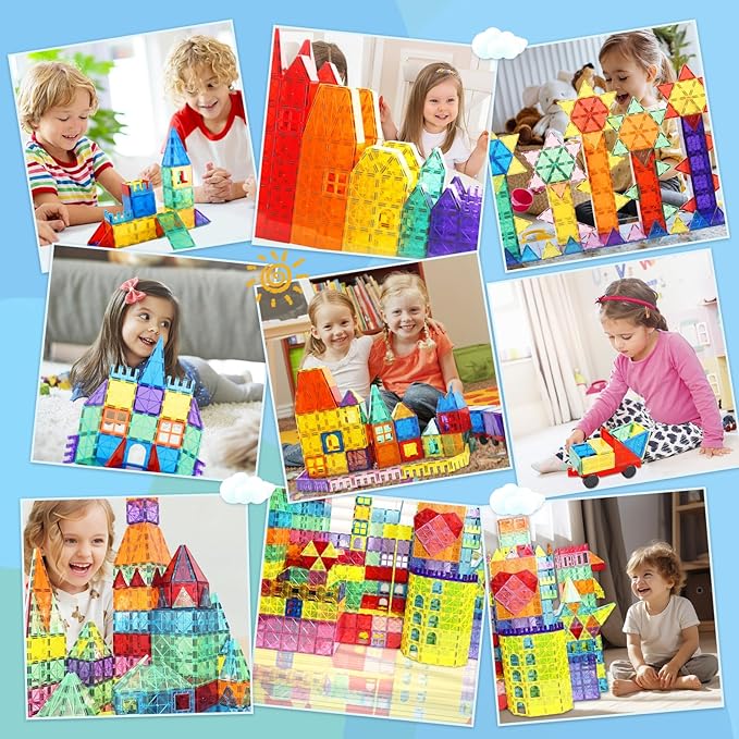 Magnetic Tiles - 100 Pieces Magnetic Blocks for Kids, Magnet Tiles Building Blocks Set, Construction STEM Magnet Toys Gift for Kids, Boys and Girls 3 4 5 6 7 8+ Year Old
