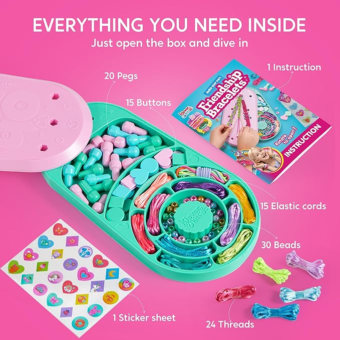 Klever Kits Friendship Bracelet Making Kit, Arts and Crafts for Kids Ages 6-12, Best Birthday Present for Teen Girl, Children's Jewelry Craft Set, Charm Jewelry Making Kit Supplies, 10 Knot Styles