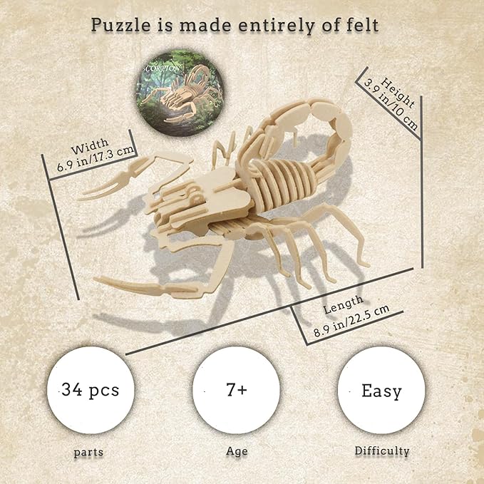 3D Puzzle Children's Toys, Felt Scorpion DIY Three-Dimensional Puzzle, Creative Animal Puzzle, Suitable for Children's Hands-on Ability and Imagination Development