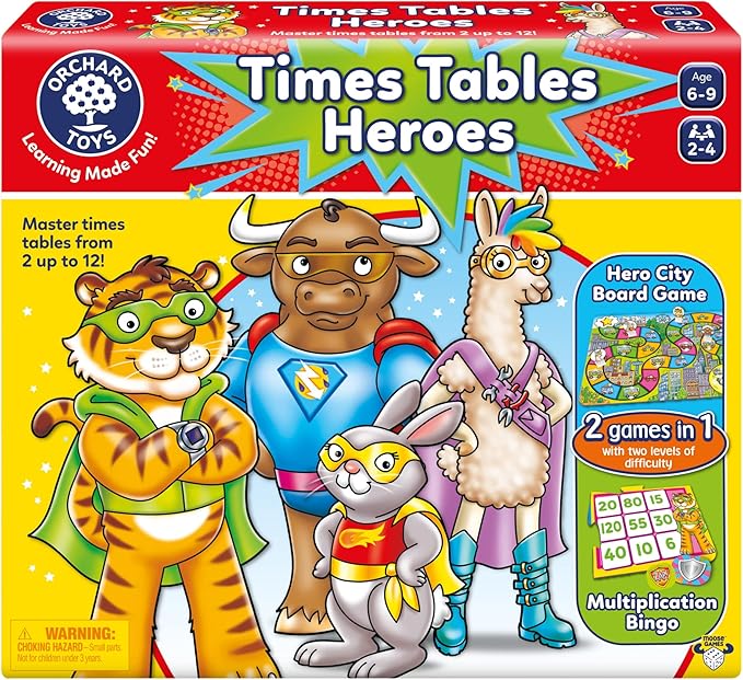 Orchard Toys Moose Games Times Tables Heroes. an exciting Multiplication Game, Superhero Play. for Ages 6-9 and for 2-4 Players