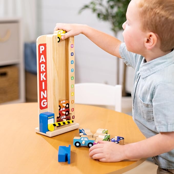 Melissa & Doug Stack & Count Wooden Parking Garage with 10 Cars